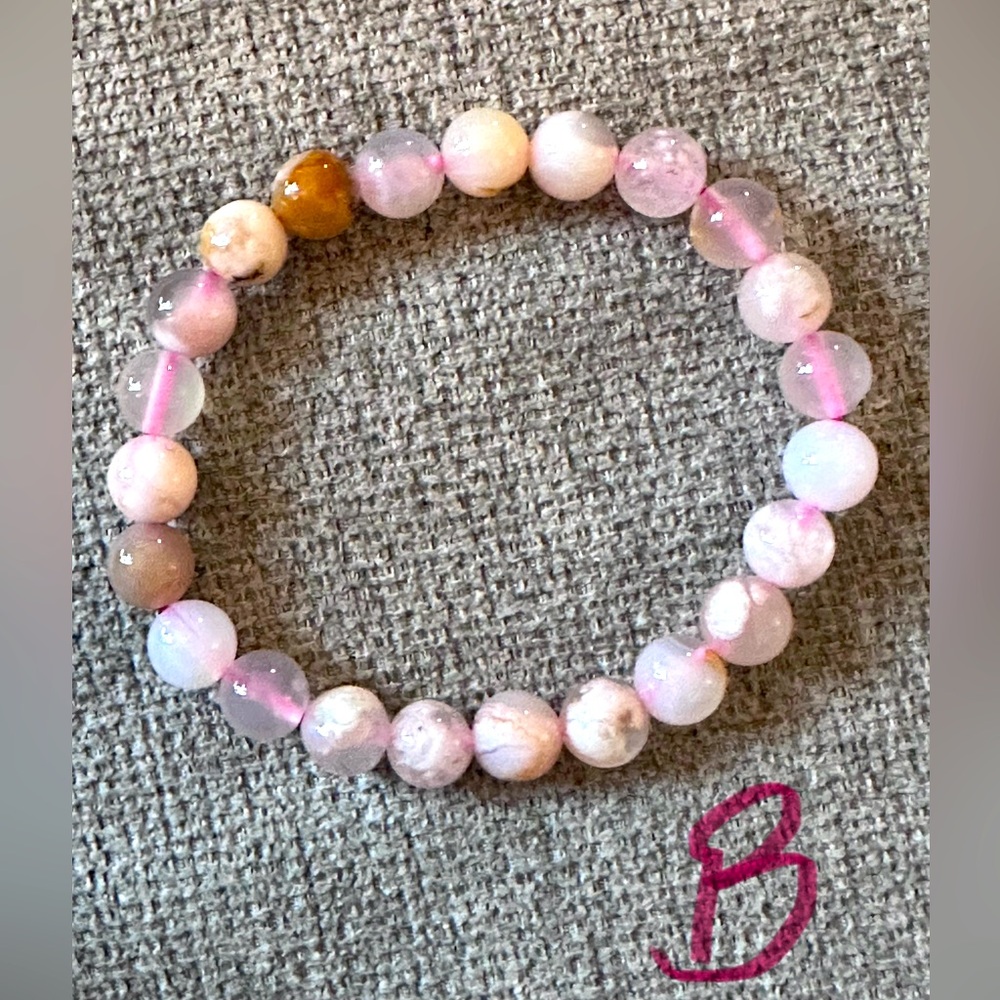 Pink Flower Agate Crystal Bracelet - Picture 3 of 4